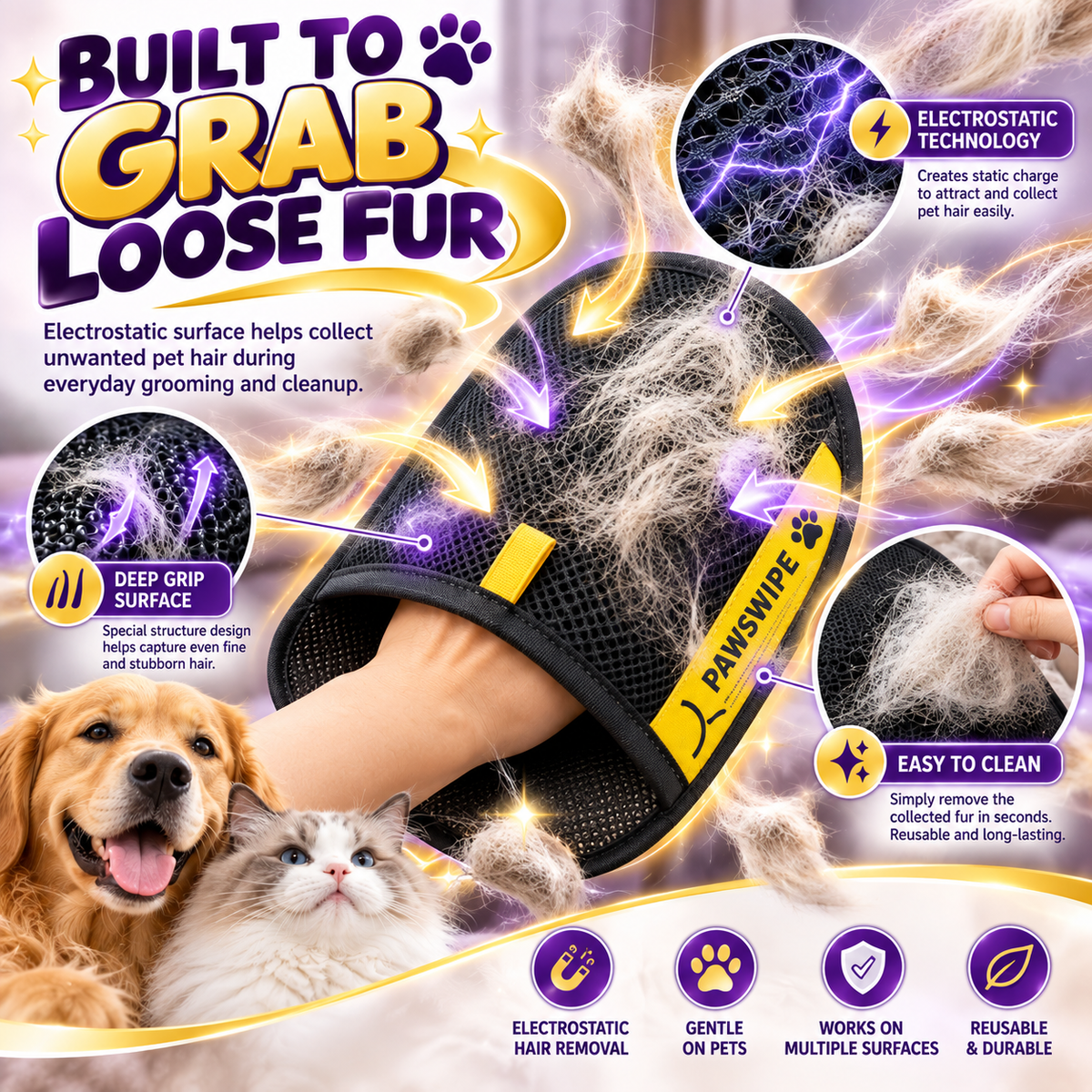 2-in-1 Pet Hair Remover Glove & Lint Roller