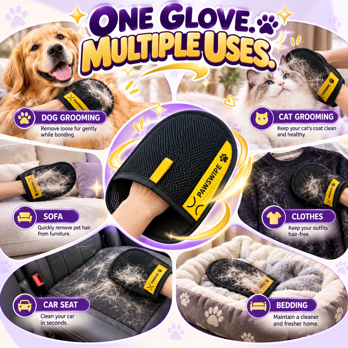 2-in-1 Pet Hair Remover Glove & Lint Roller