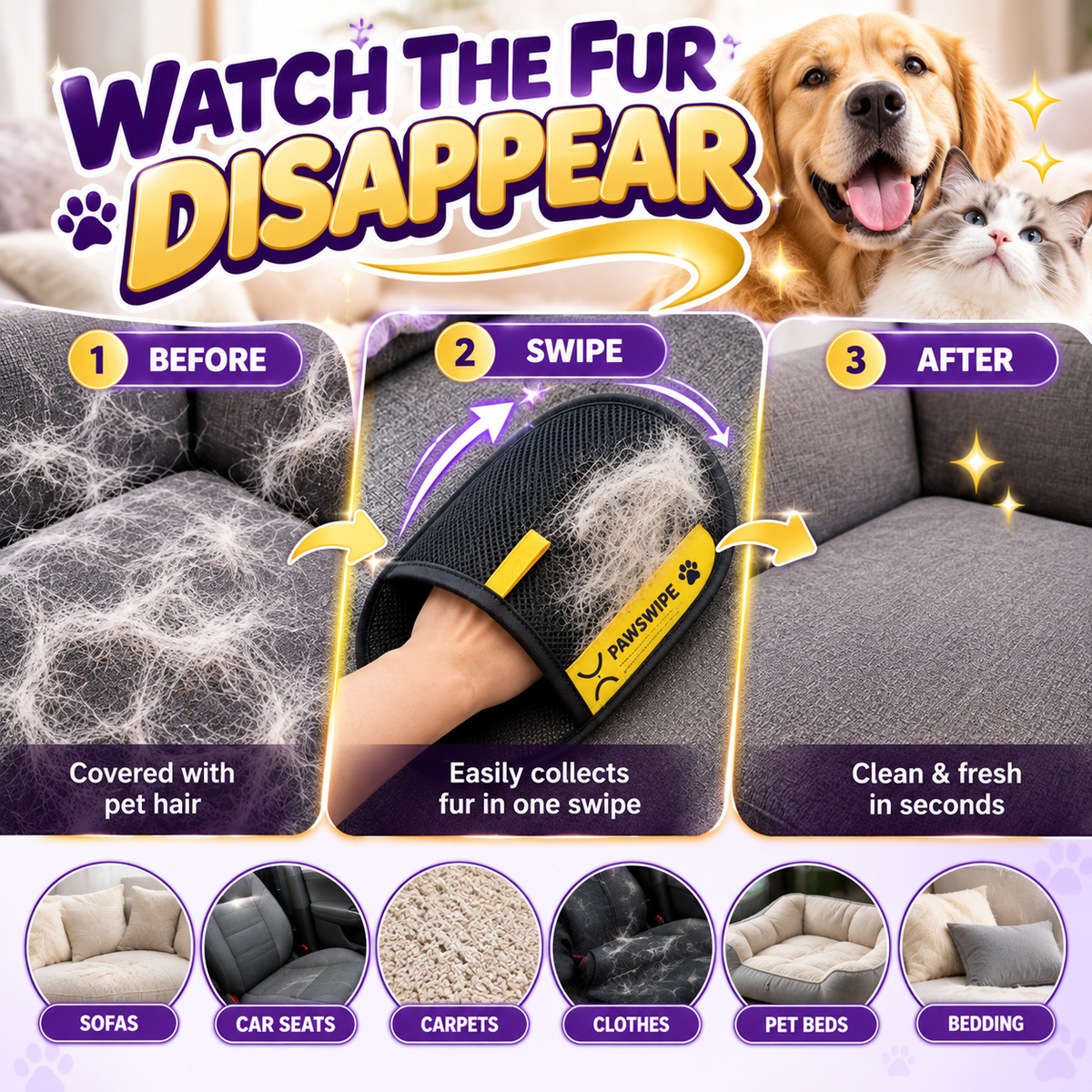 2-in-1 Pet Hair Remover Glove & Lint Roller